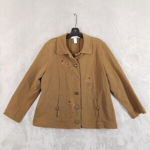 Neon Buddha Jacket Women XL Brown Cotton Hand Painted Back Pleat Pockets‎ Artsy